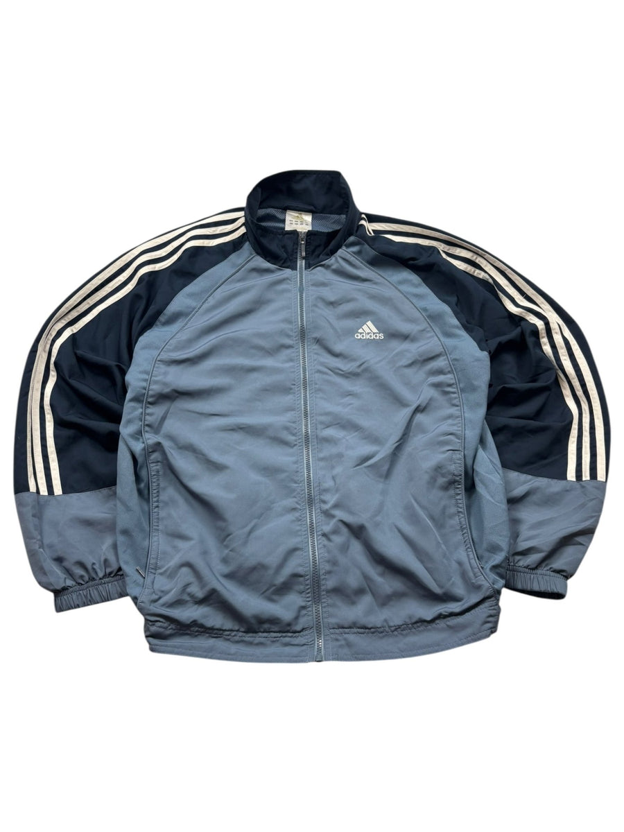 Adidas 3-Streifen Vintage Trackjacket in Graublau/Creme – Vorderansicht