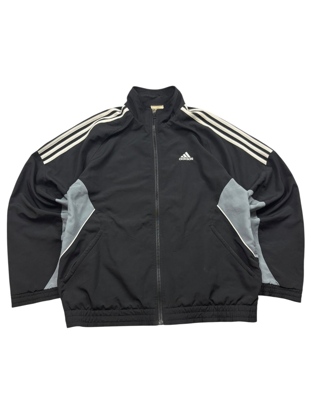Adidas Vintage Trainingsjacke Y2K 3 - Streifen – Schwarz/Grau (L) - PKeyVintage