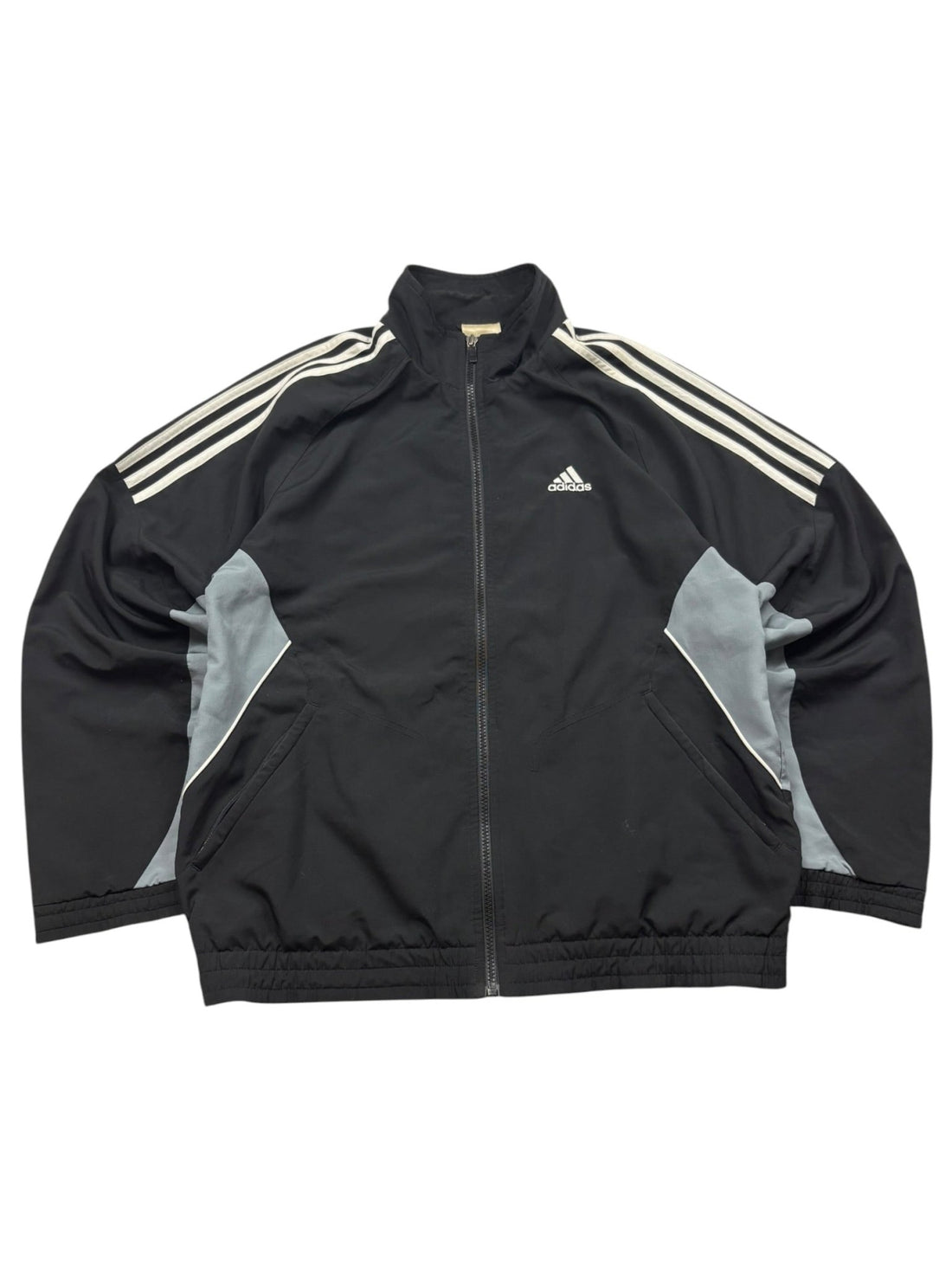 Adidas Vintage Trainingsjacke Y2K 3 - Streifen – Schwarz/Grau (L) - PKeyVintage