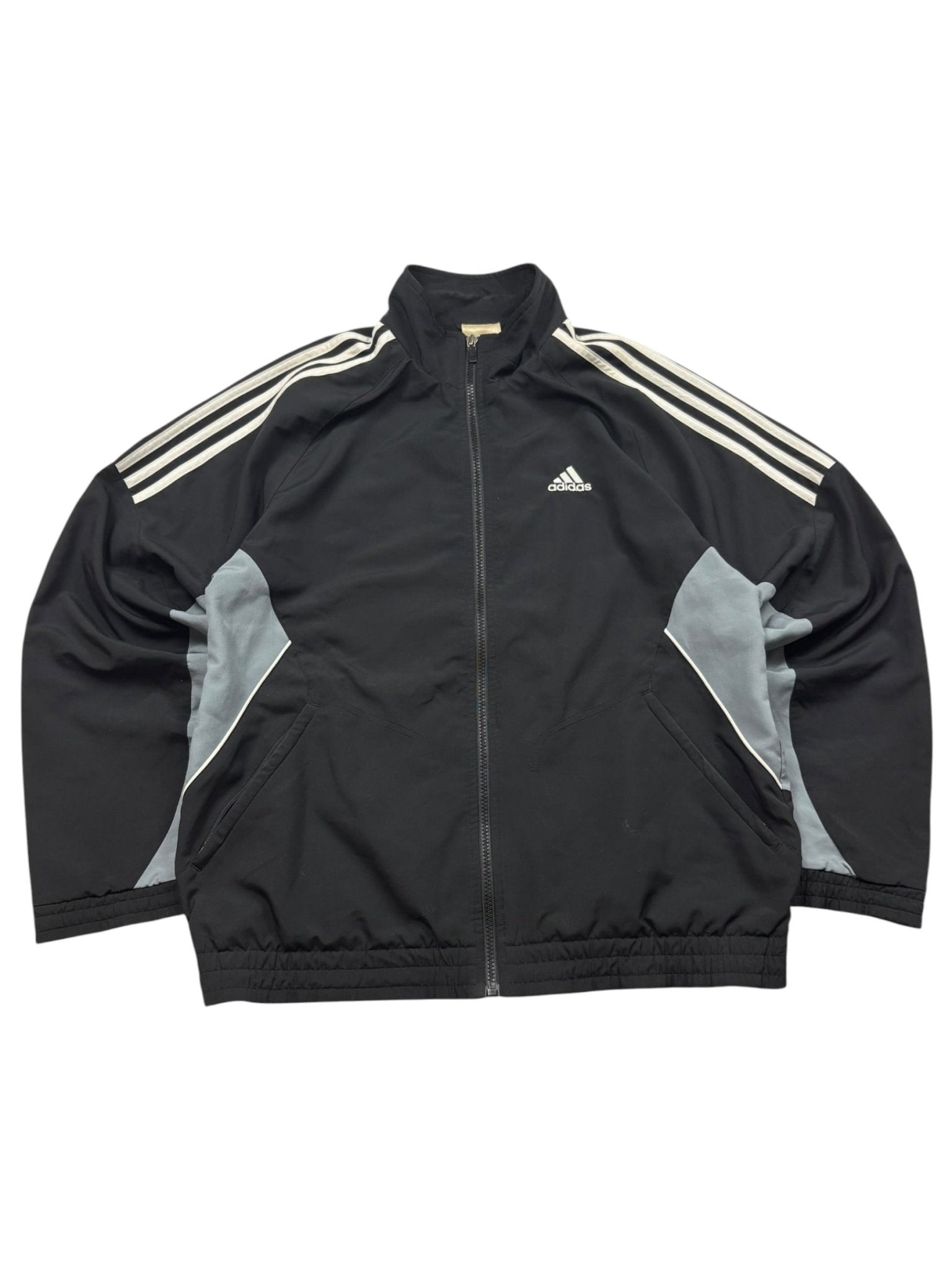 Adidas Vintage Trainingsjacke Y2K 3 - Streifen – Schwarz/Grau (L) - PKeyVintage