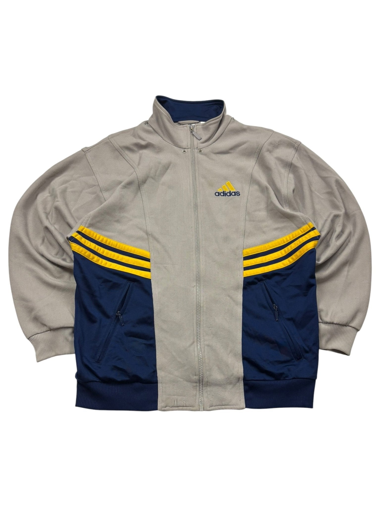 Adidas Y2K 3 - Streifen Trainingsjacke Vintage – Grau/Navy/Gelb (S) - PKeyVintage
