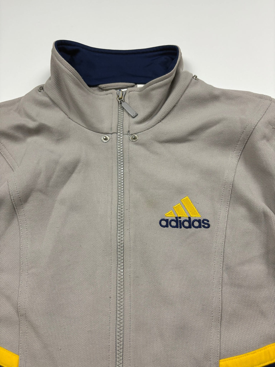 Adidas Y2K 3 - Streifen Trainingsjacke Vintage – Grau/Navy/Gelb (S) - PKeyVintage