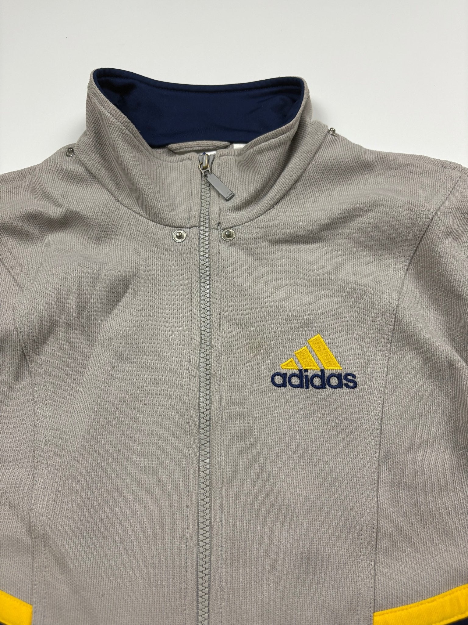 Adidas Y2K 3 - Streifen Trainingsjacke Vintage – Grau/Navy/Gelb (S) - PKeyVintage