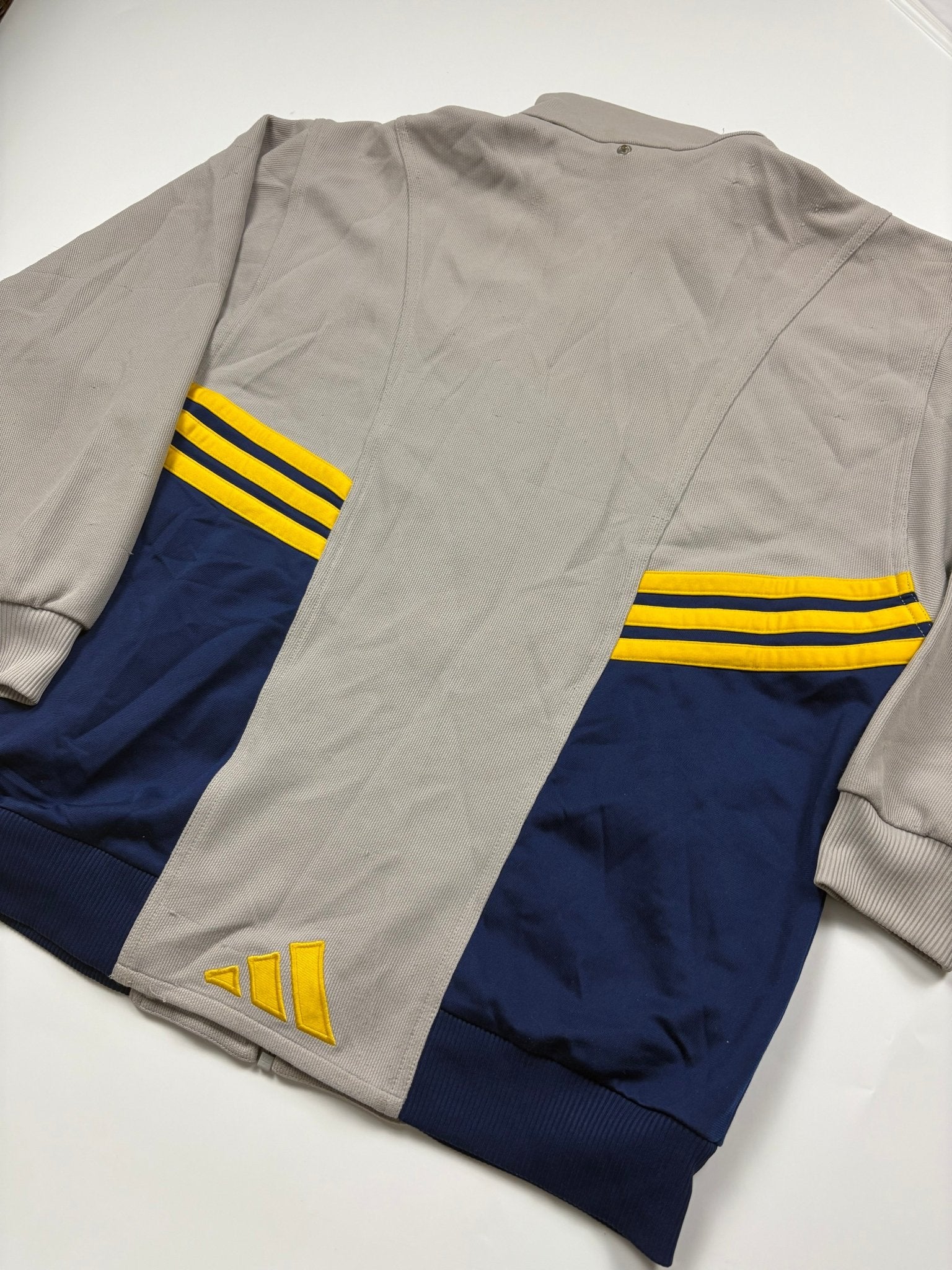 Adidas Y2K 3 - Streifen Trainingsjacke Vintage – Grau/Navy/Gelb (S) - PKeyVintage