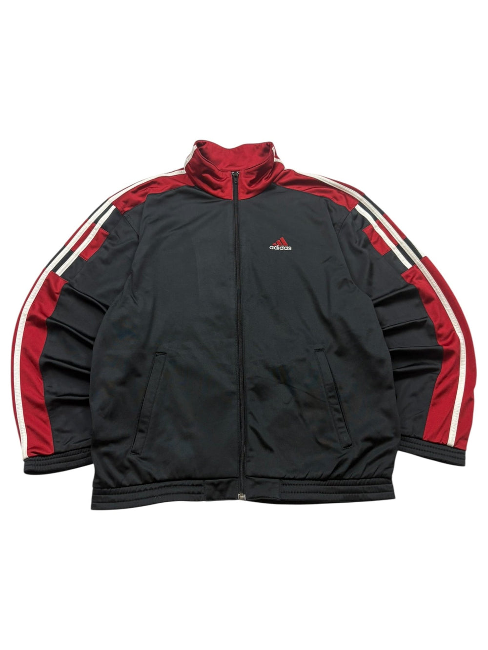 Adidas Y2K Vintage Trackjacket in Schwarz und Rot mit Colorblocking, Three Stripes und Brustlogo