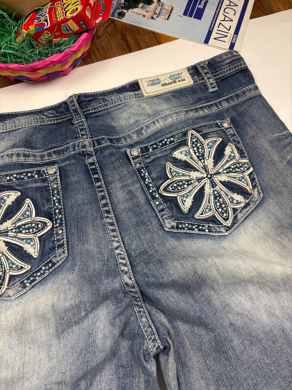 Grace LA Blumen - Pocket Vintage Jeans – Blau (19) - PKeyVintage