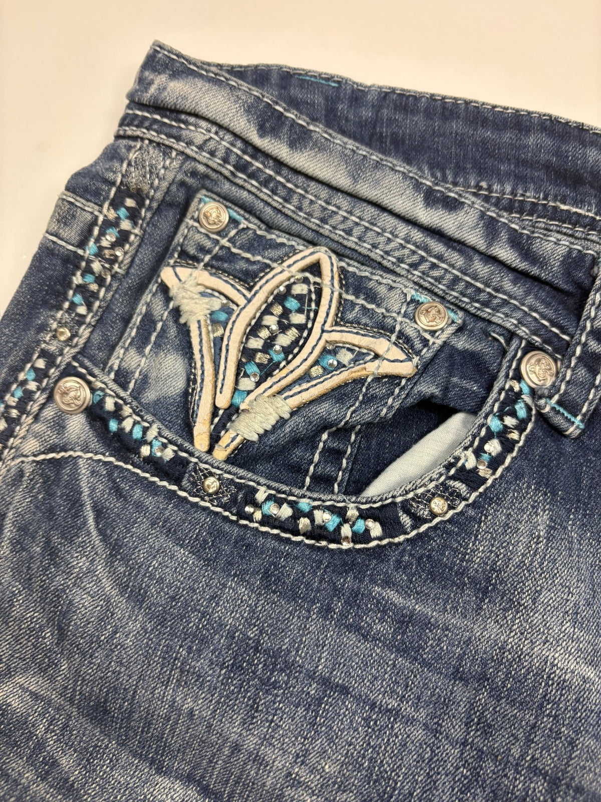 Grace LA Blumen - Pocket Vintage Jeans – Blau (19) - PKeyVintage