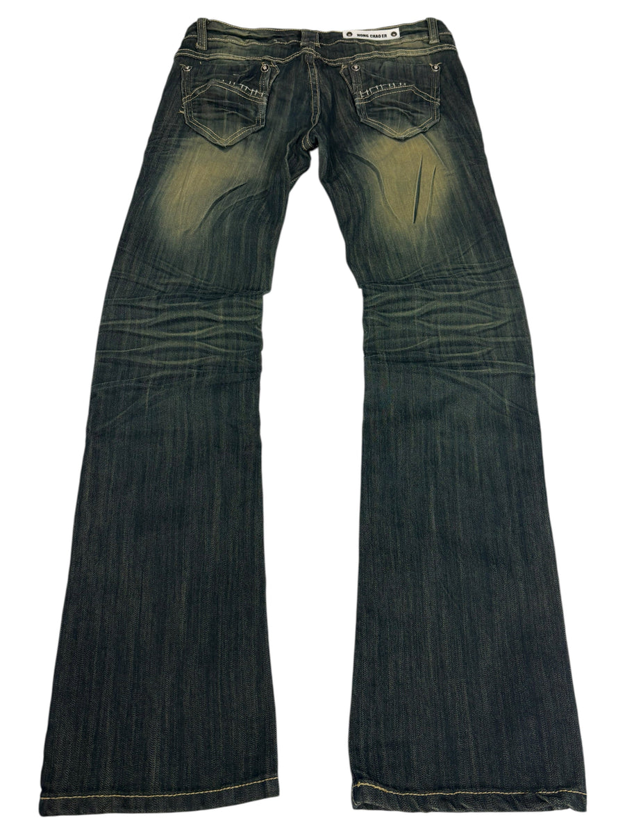 Hong Chao Er Y2K Vintage Bootcut Jeans in Washed Black – Vorderansicht