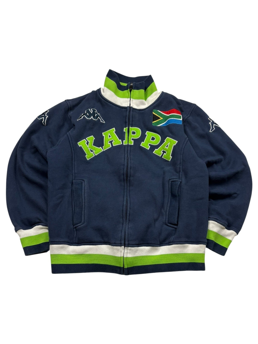 Kappa South Africa Patch Vintage Sweatjacke Big Logo – Navy/Grün (M) - PKeyVintage