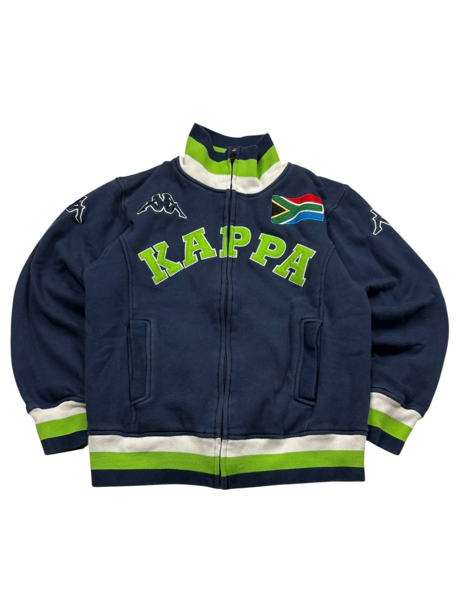 Kappa South Africa Patch Vintage Sweatjacke Big Logo – Navy/Grün (M) - PKeyVintage