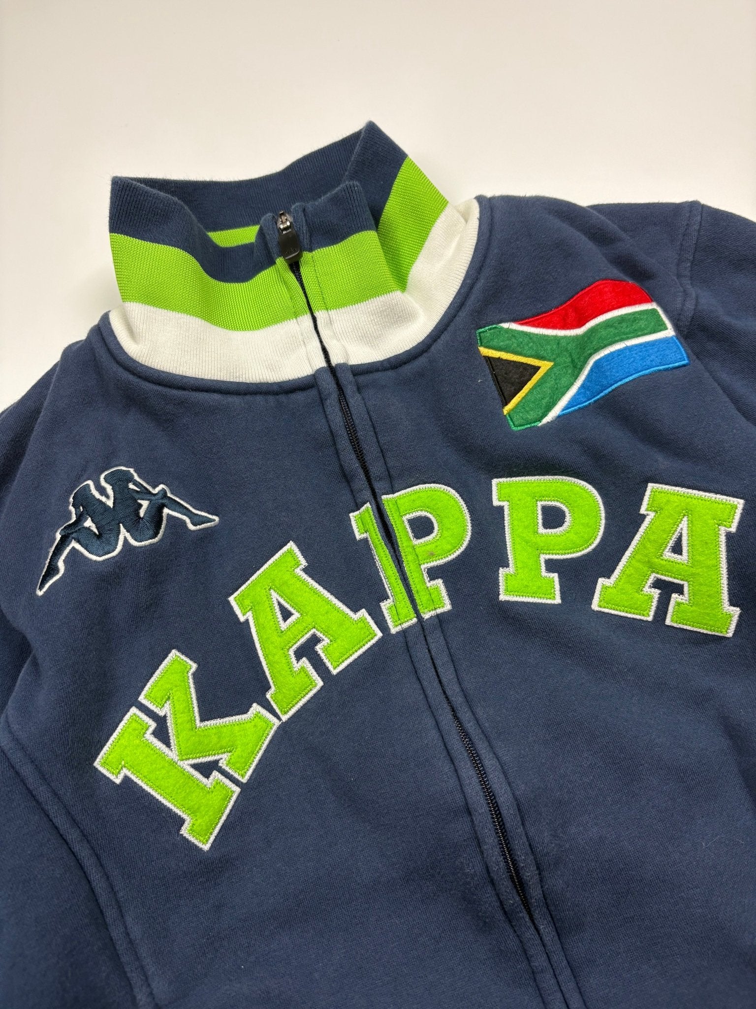 Kappa South Africa Patch Vintage Sweatjacke Big Logo – Navy/Grün (M) - PKeyVintage