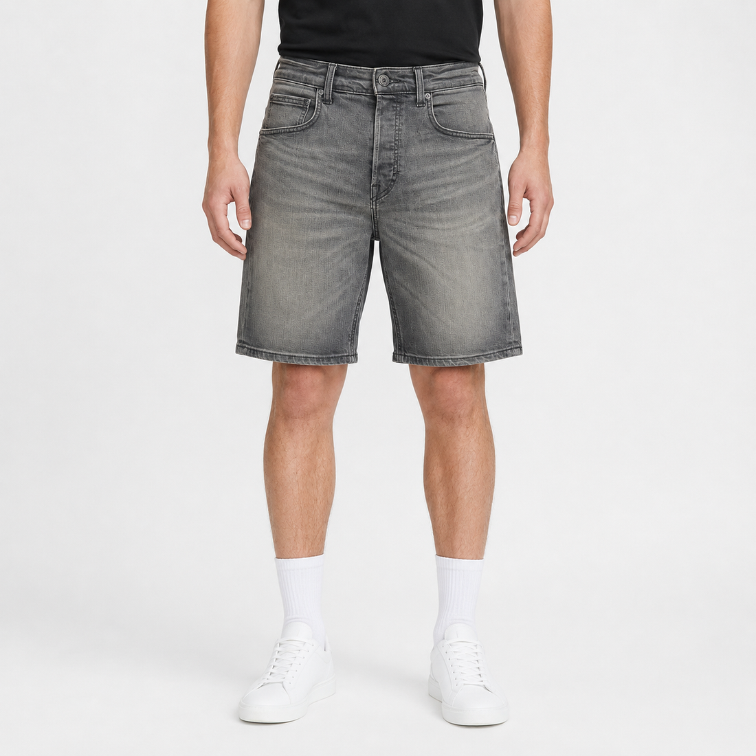KI-gestütztes Tragebeispiel der Lee Denim Vintage Shorts Grau
