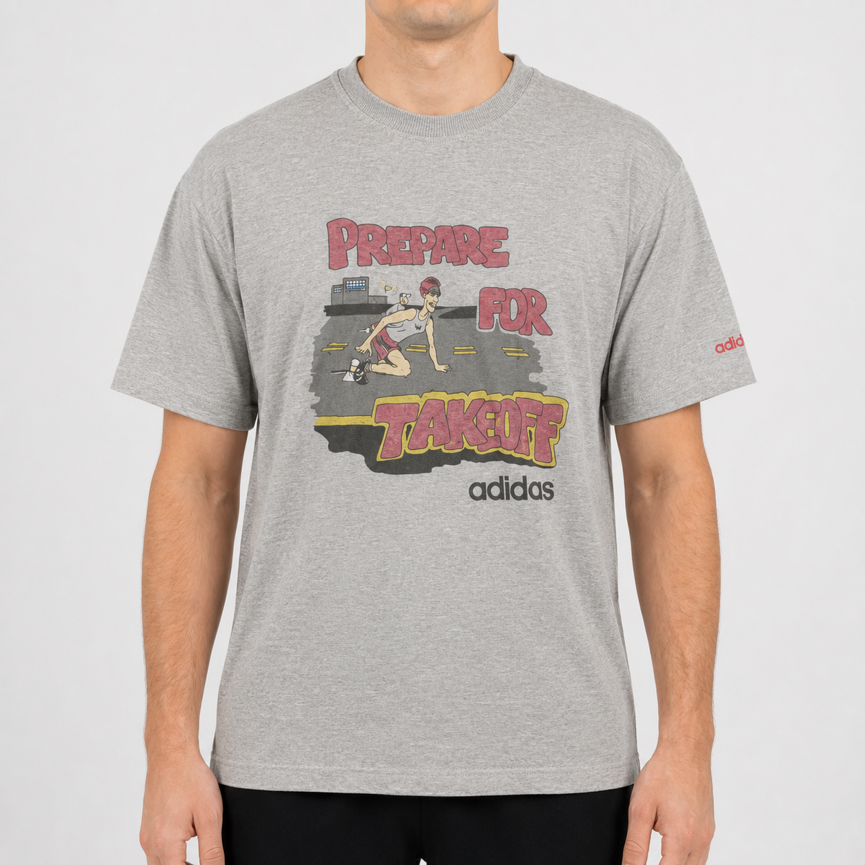 KI-gestütztes Tragebeispiel des Vintage Prepare For Takeoff Graphic T-Shirts Grau L