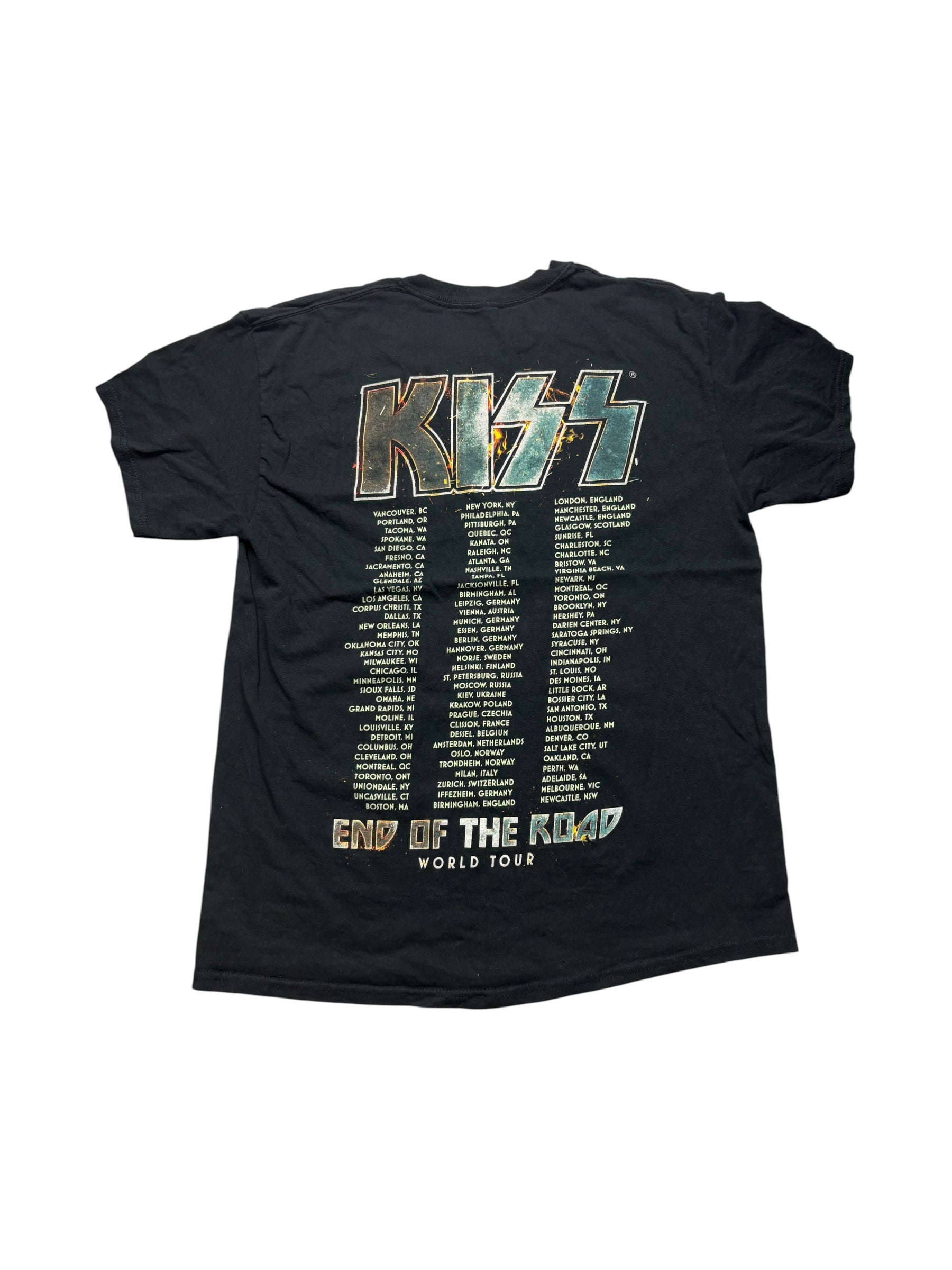 Tourdaten-Backprint auf schwarzem KISS End Of The Road Tourshirt