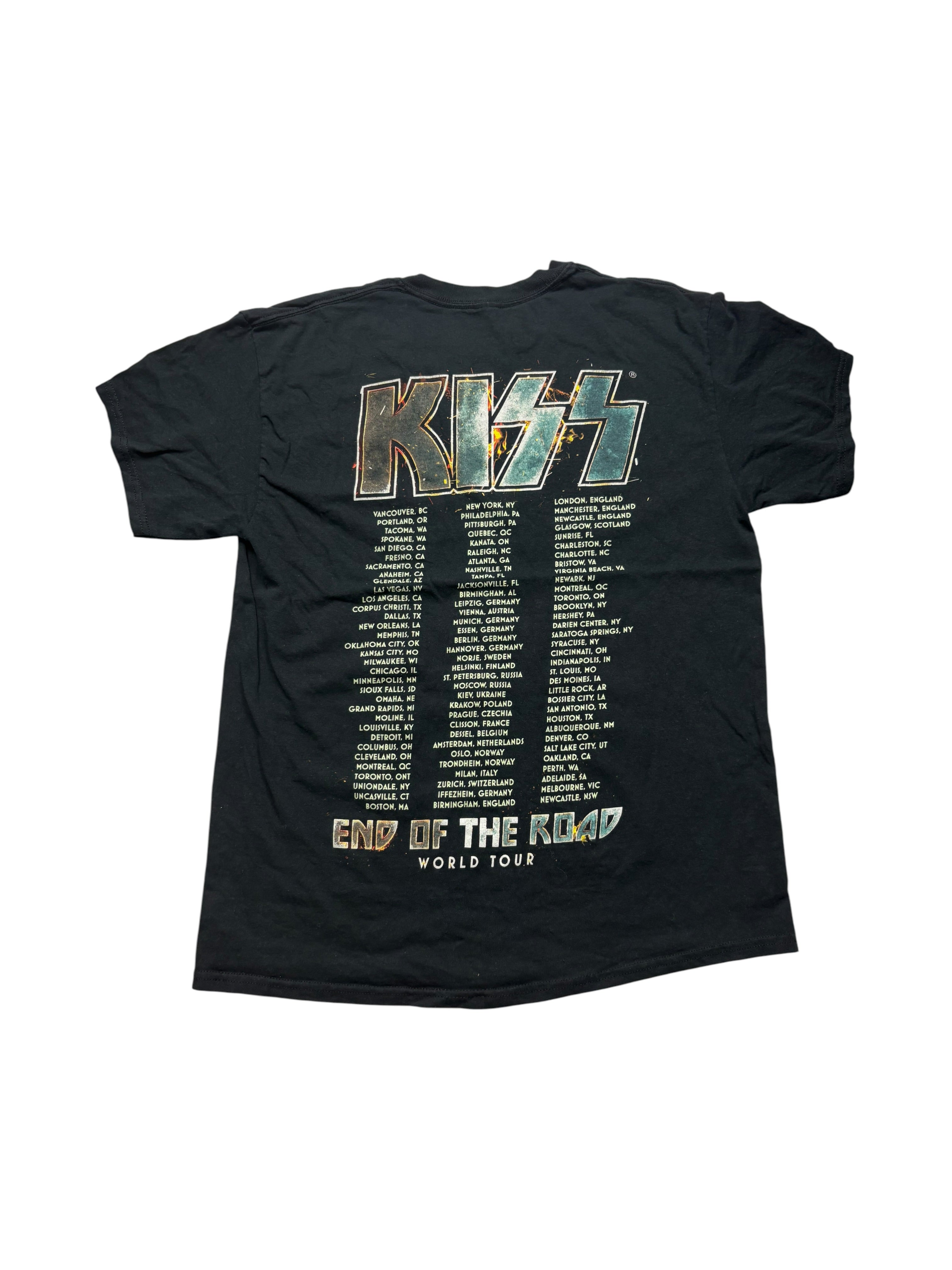 Tourdaten-Backprint auf schwarzem KISS End Of The Road Tourshirt
