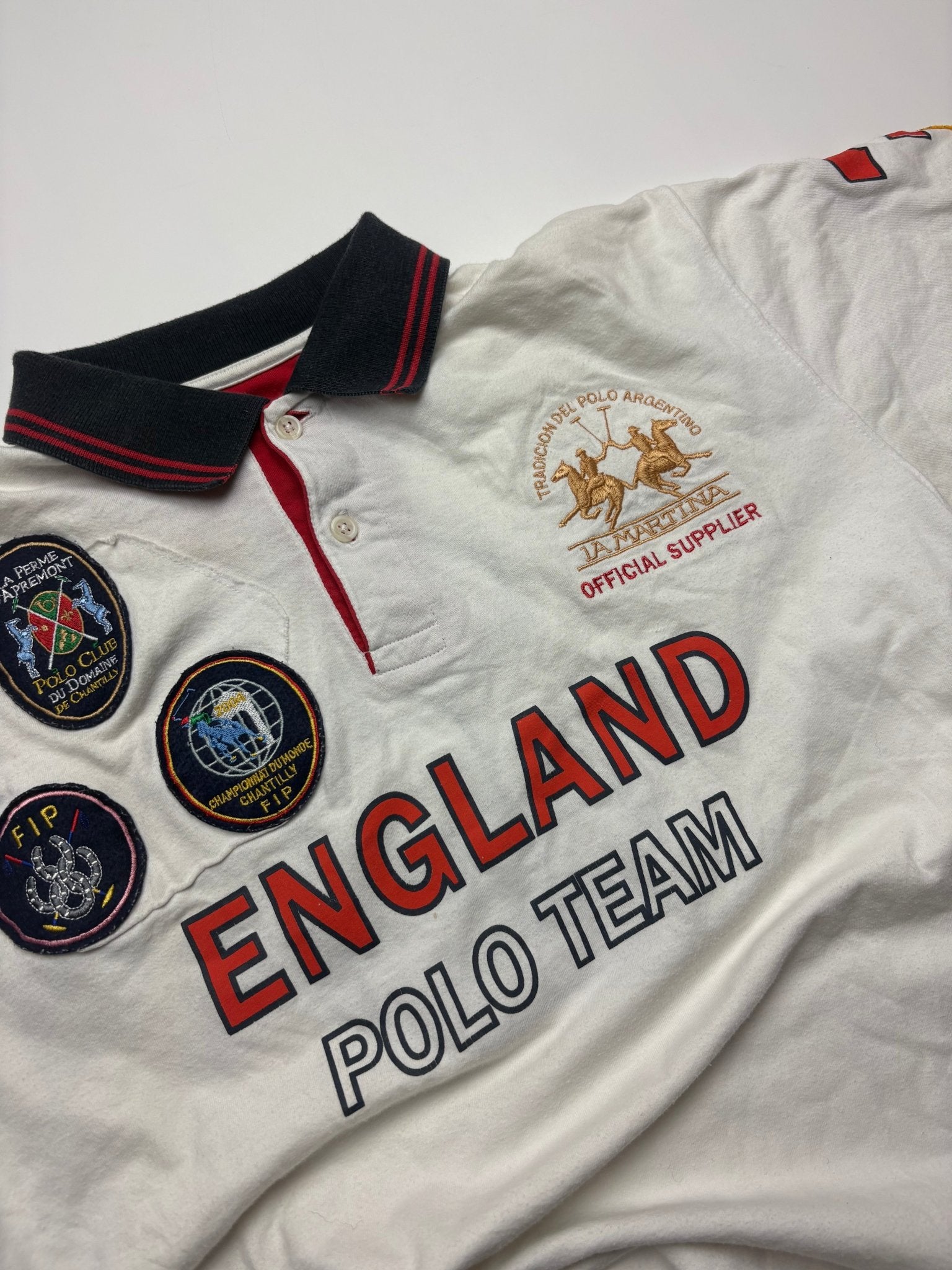 England Polo Team Frontprint, Polo-Badges und La-Martina-Stickerei