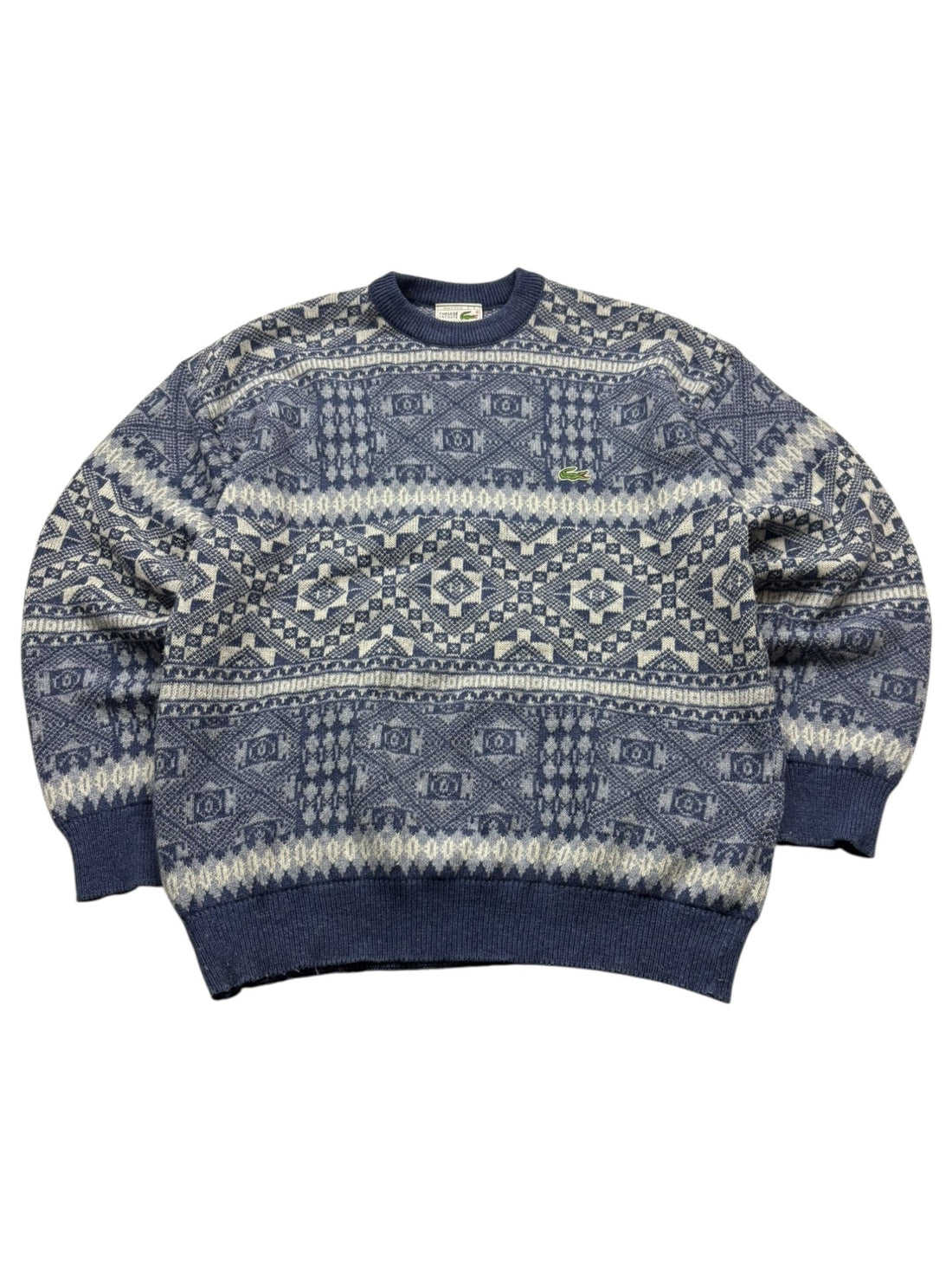 Lacoste Allover - Muster Vintage Strickpullover – Navy/Beige (L) - PKeyVintage
