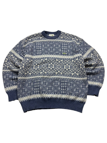 Lacoste Allover - Muster Vintage Strickpullover – Navy/Beige (L) - PKeyVintage