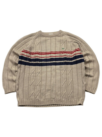 Lacoste Bruststreifen Vintage Strickpullover – Beige (M) - PKeyVintage