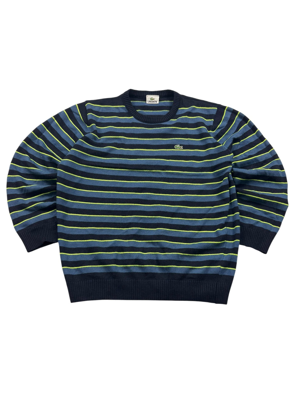 Lacoste Neon - Streifen Vintage Strickpullover – Navy/Blau (M) - PKeyVintage