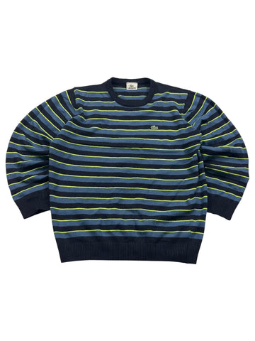 Lacoste Neon - Streifen Vintage Strickpullover – Navy/Blau (M) - PKeyVintage