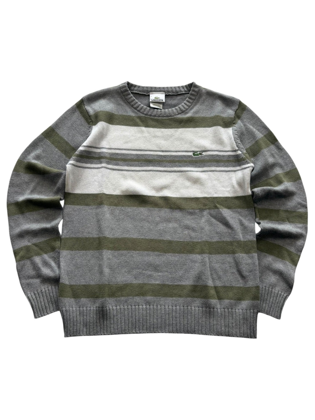 Lacoste Streifen Vintage Strickpullover – Grau (M) - PKeyVintage