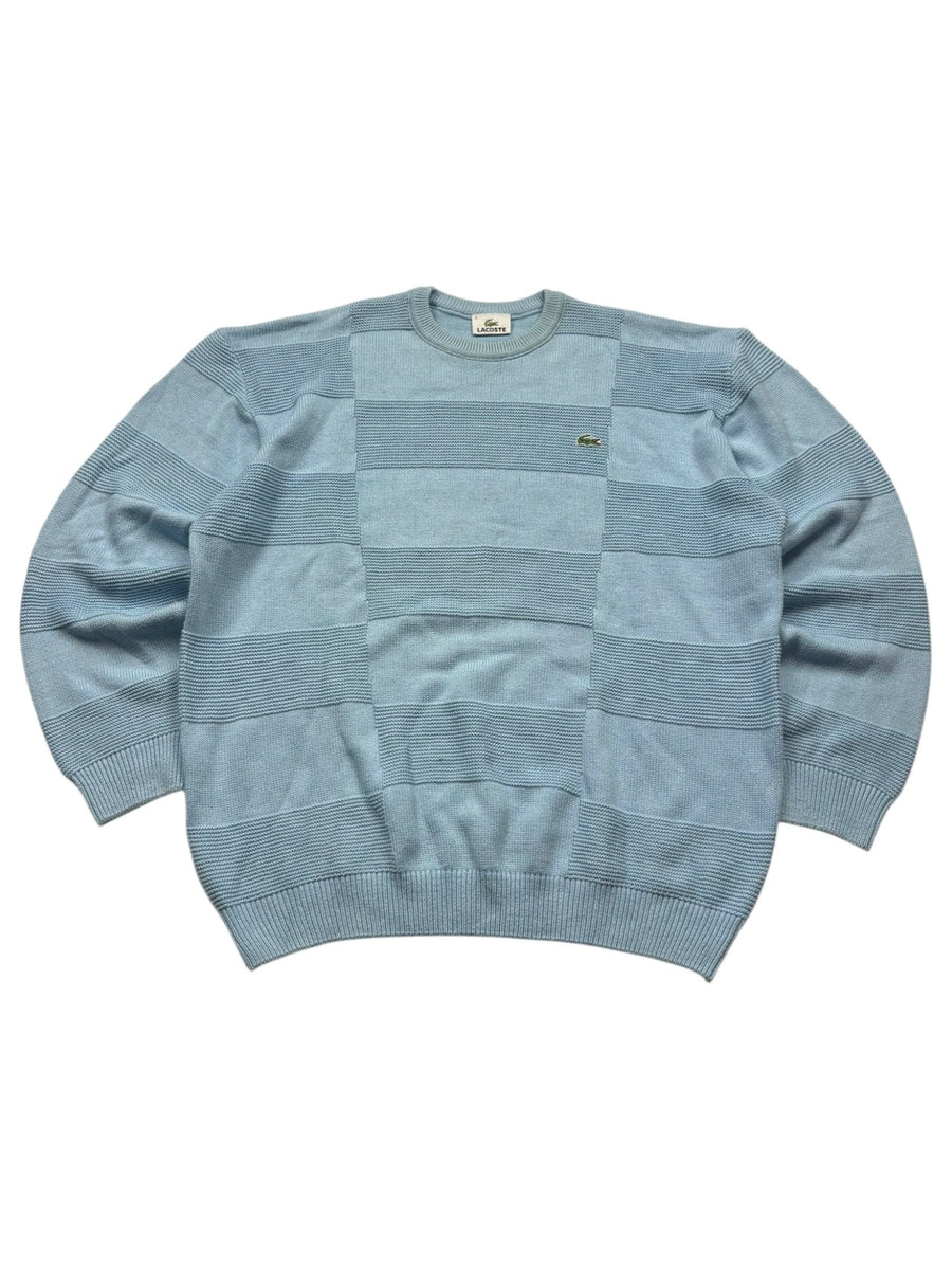 Lacoste Karomuster Vintage Strickpullover in Hellblau – Vorderansicht