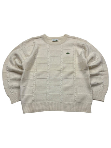 Lacoste Strukturstrick Vintage Strickpullover Zopfdetails – Creme (L) - PKeyVintage
