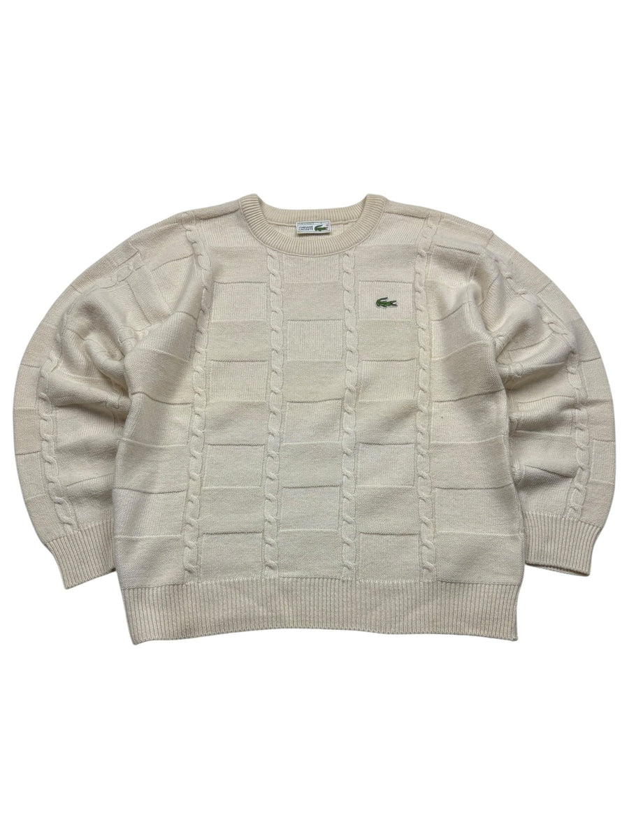Lacoste Strukturstrick Vintage Strickpullover in Creme – Vorderansicht