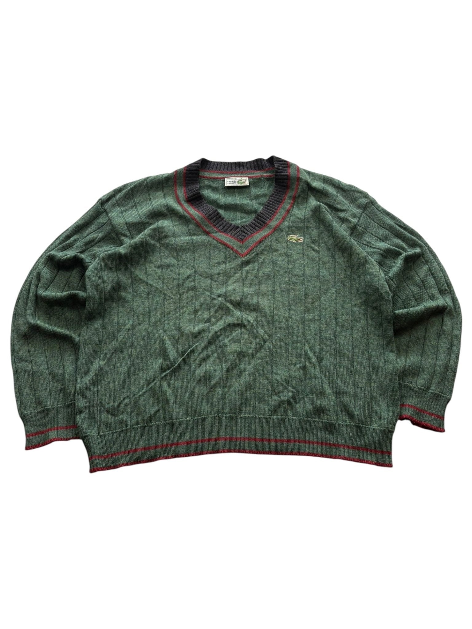 Lacoste V - Ausschnitt Vintage Strickpullover – Grün (5) - PKeyVintage