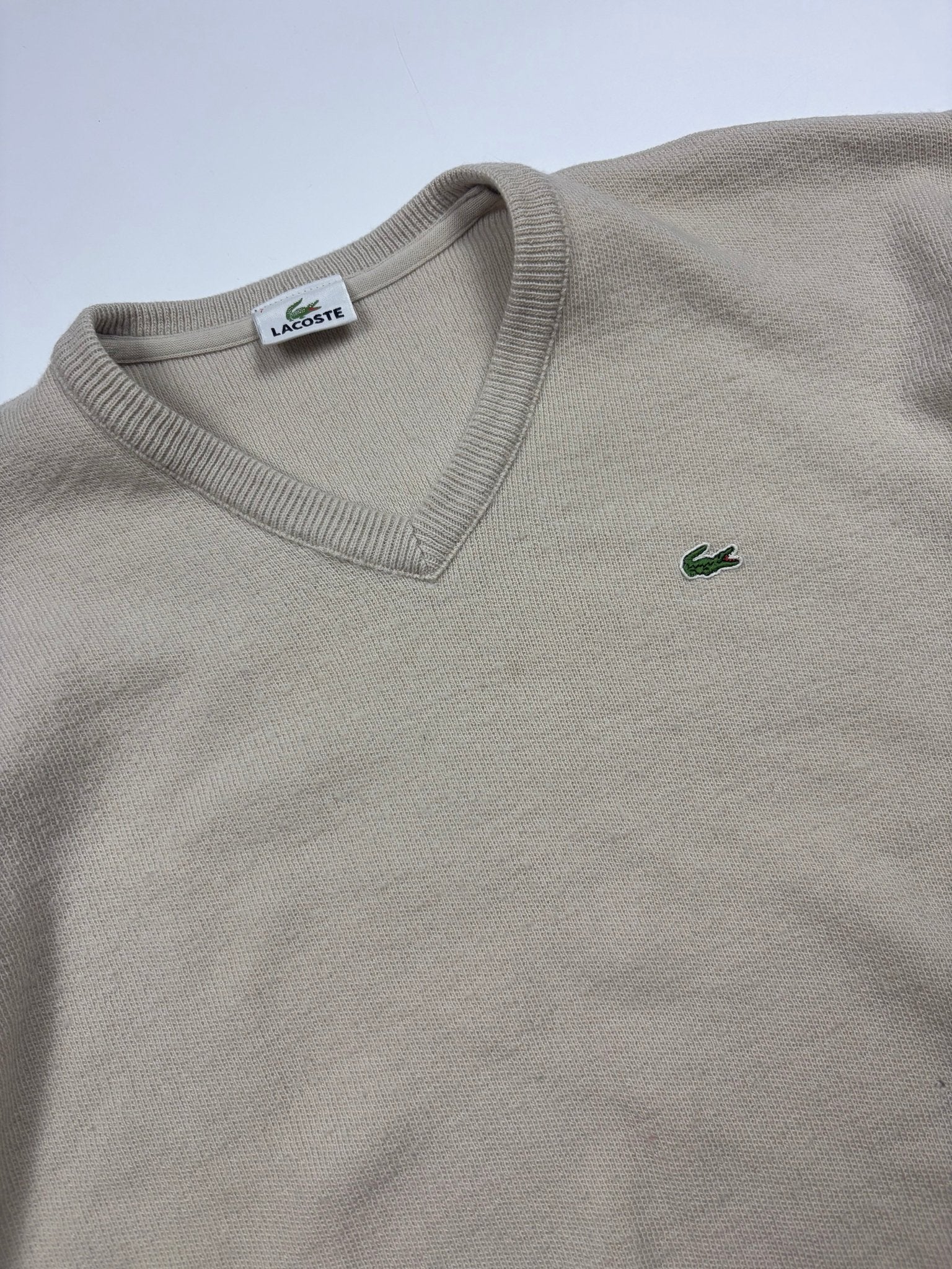 Lacoste V - Neck Vintage Strickpullover – Beige (M) - PKeyVintage