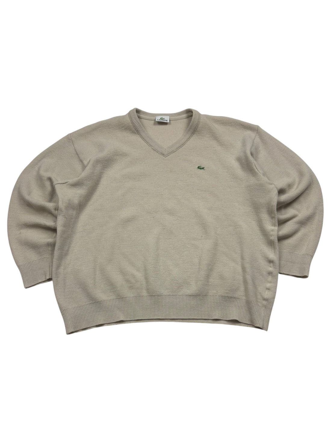 Lacoste V - Neck Vintage Strickpullover – Beige (M) - PKeyVintage