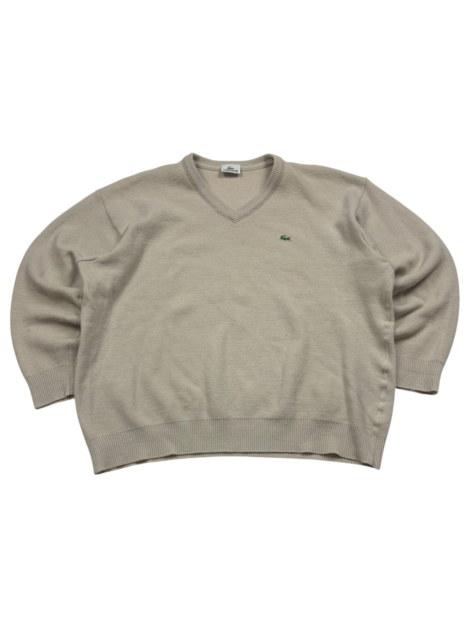 Lacoste V - Neck Vintage Strickpullover – Beige (M) - PKeyVintage