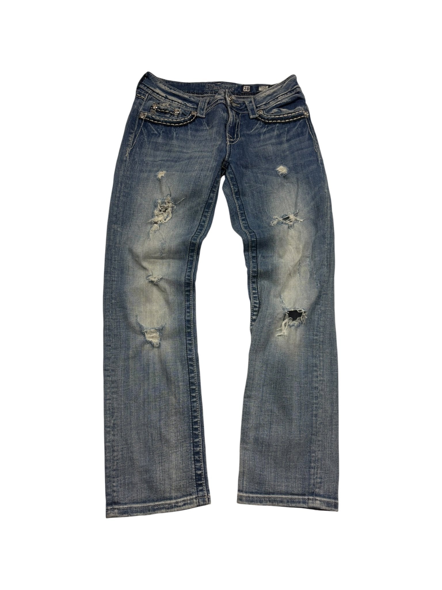 Miss Me Destroyed Y2K Vintage Capri Jeans – Blau (28) - PKeyVintage