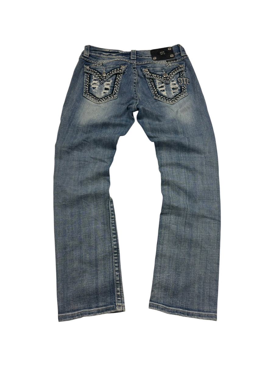 Miss Me Destroyed Y2K Vintage Capri Jeans in Blau – Rückansicht