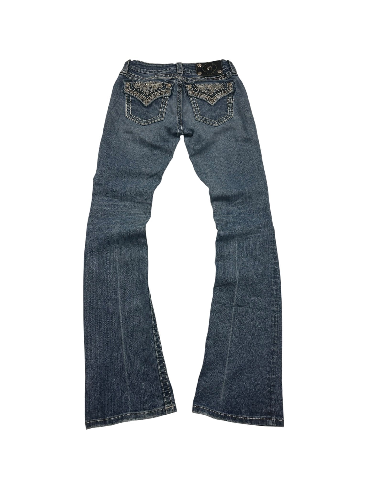 Miss Me Embroidered Y2K Vintage Bootcut Jeans – Blau (26) - PKeyVintage