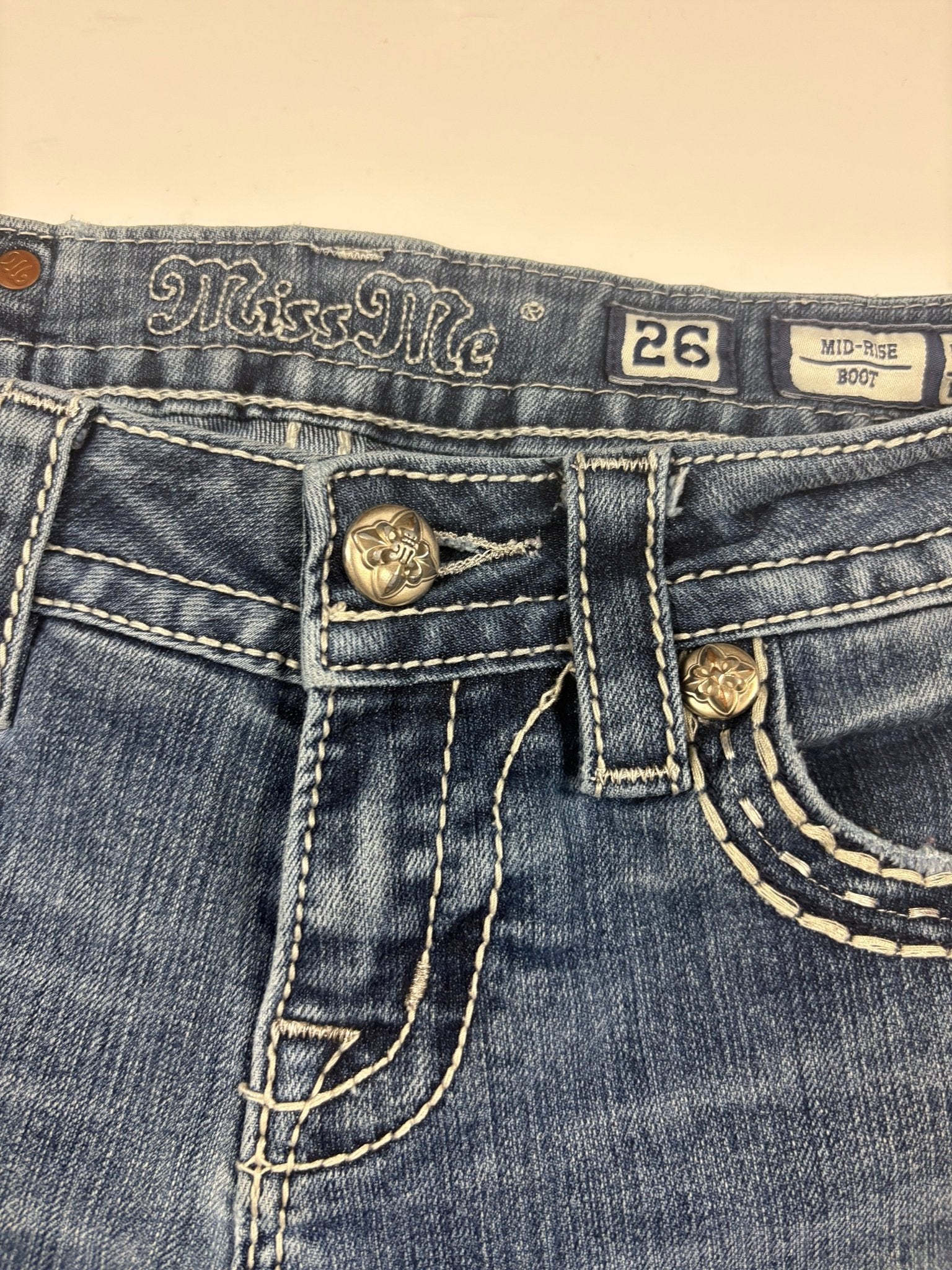 Miss Me Embroidered Y2K Vintage Bootcut Jeans – Blau (26) - PKeyVintage