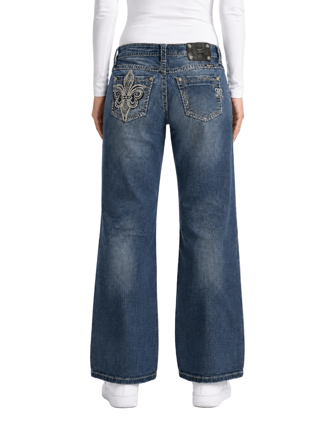 Miss Me Fleur-de-Lis Y2K Vintage Baggy Jeans – Blau (31) - PKeyVintage