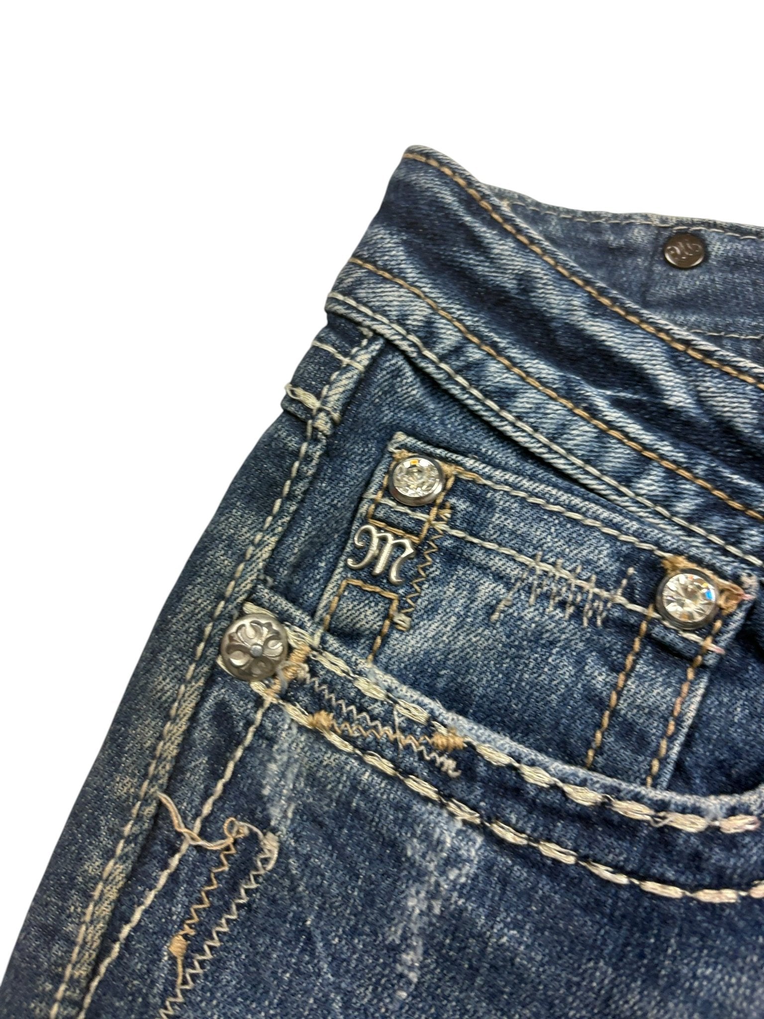 Miss Me Fleur - de - Lis Y2K Vintage Baggy Jeans – Blau (31) - PKeyVintage