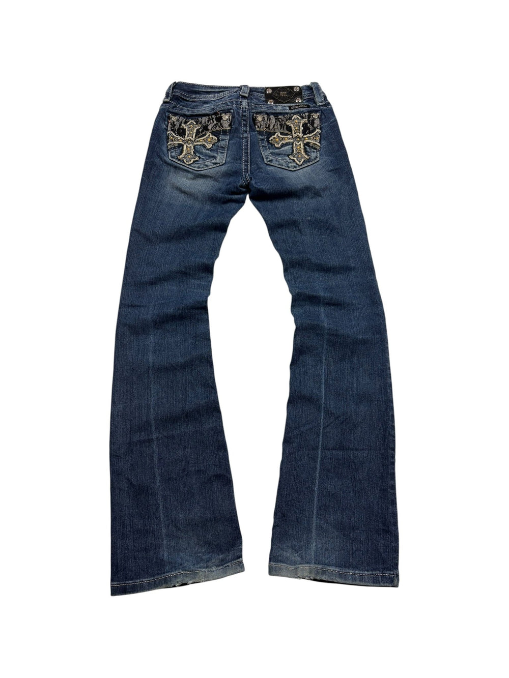 Miss Me Kreuzstickerei Vintage Bootcut Jeans – Dark Blue (12) - PKeyVintage