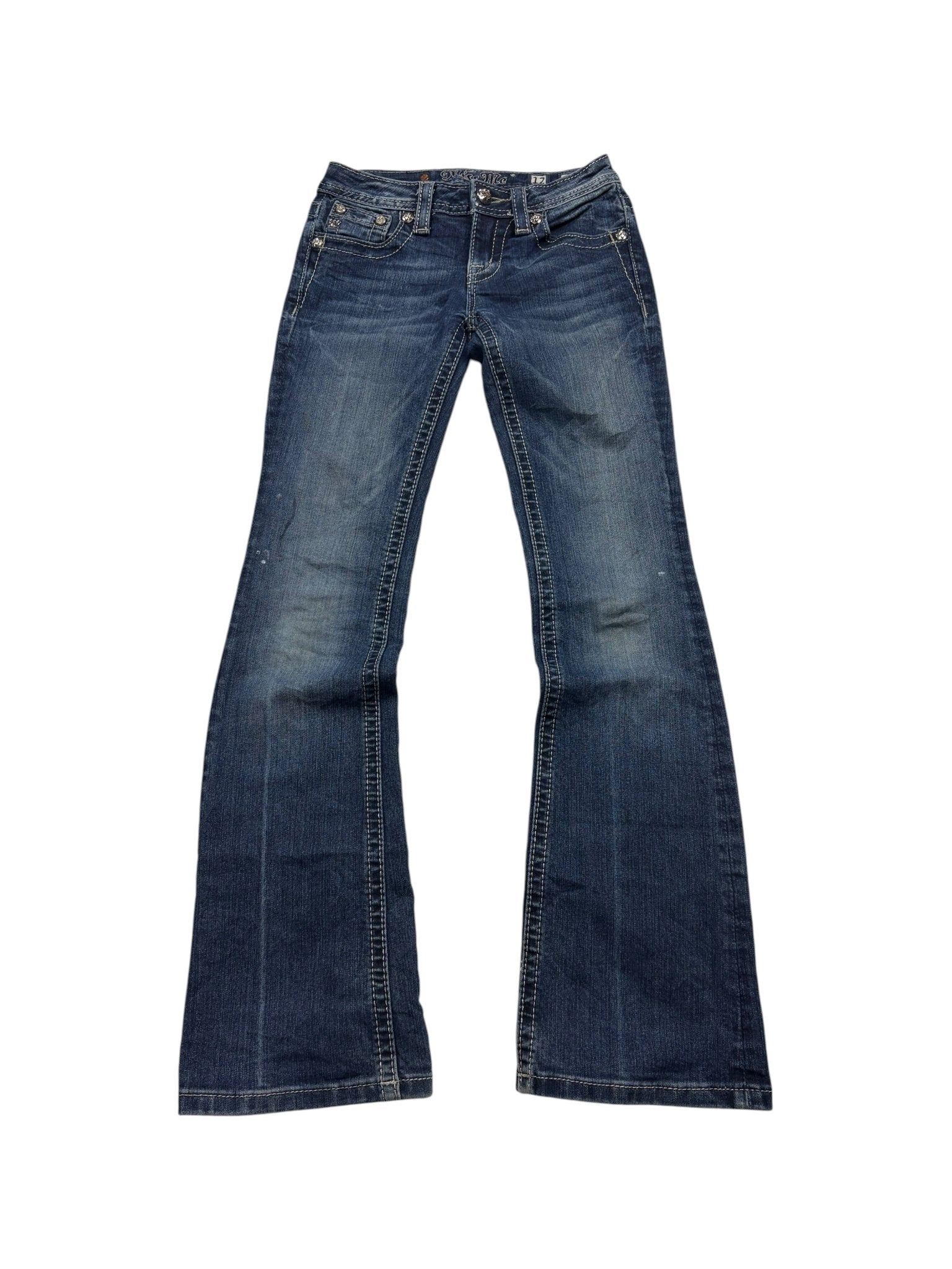 Miss Me Kreuzstickerei Vintage Bootcut Jeans – Dark Blue (12) - PKeyVintage