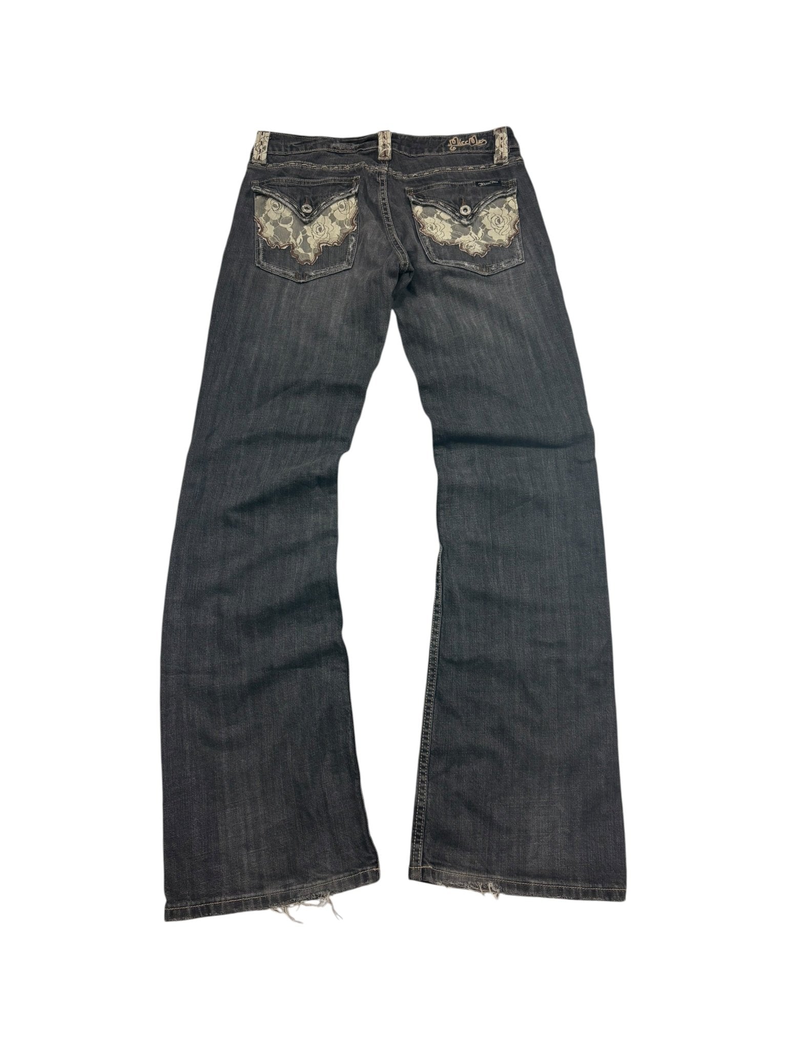 Miss Me Lace - Pocket Y2K Vintage Flared Bootcut Jeans – Grau (30) - PKeyVintage