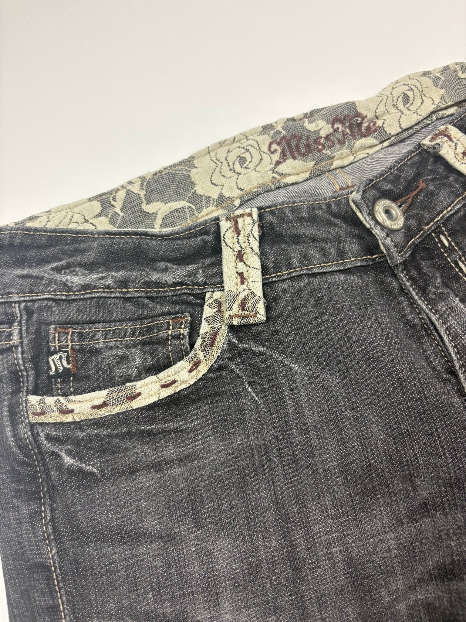 Miss Me Lace - Pocket Y2K Vintage Flared Bootcut Jeans – Grau (30) - PKeyVintage