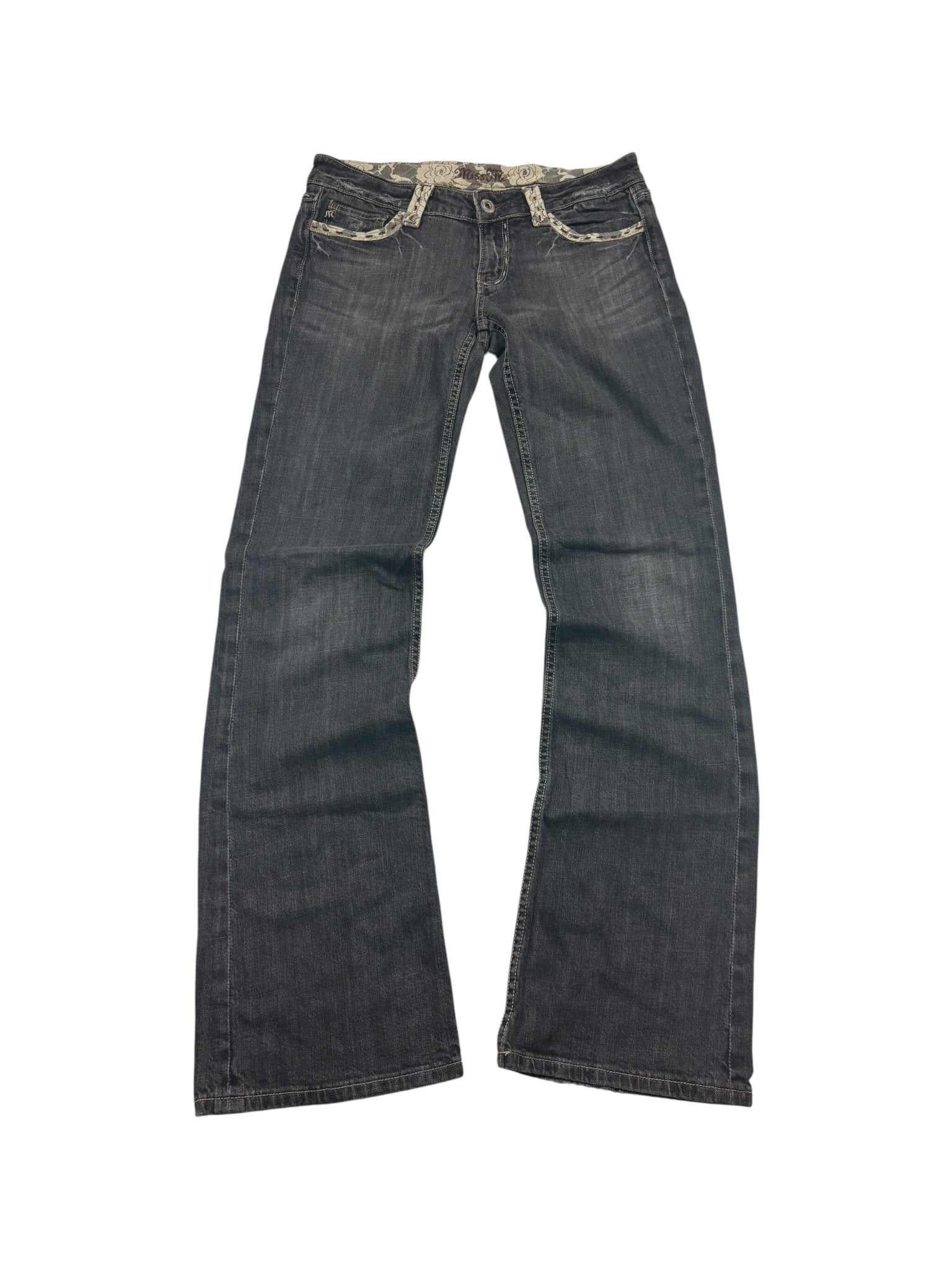 Miss Me Lace - Pocket Y2K Vintage Flared Bootcut Jeans – Grau (30) - PKeyVintage