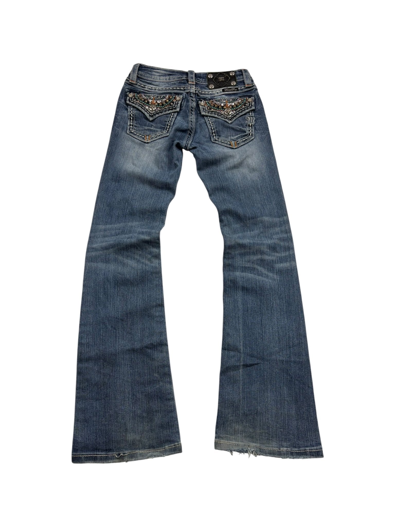 Miss Me Strass - Flap - Pocket Vintage Bootcut Jeans – Blue Wash (12) - PKeyVintage
