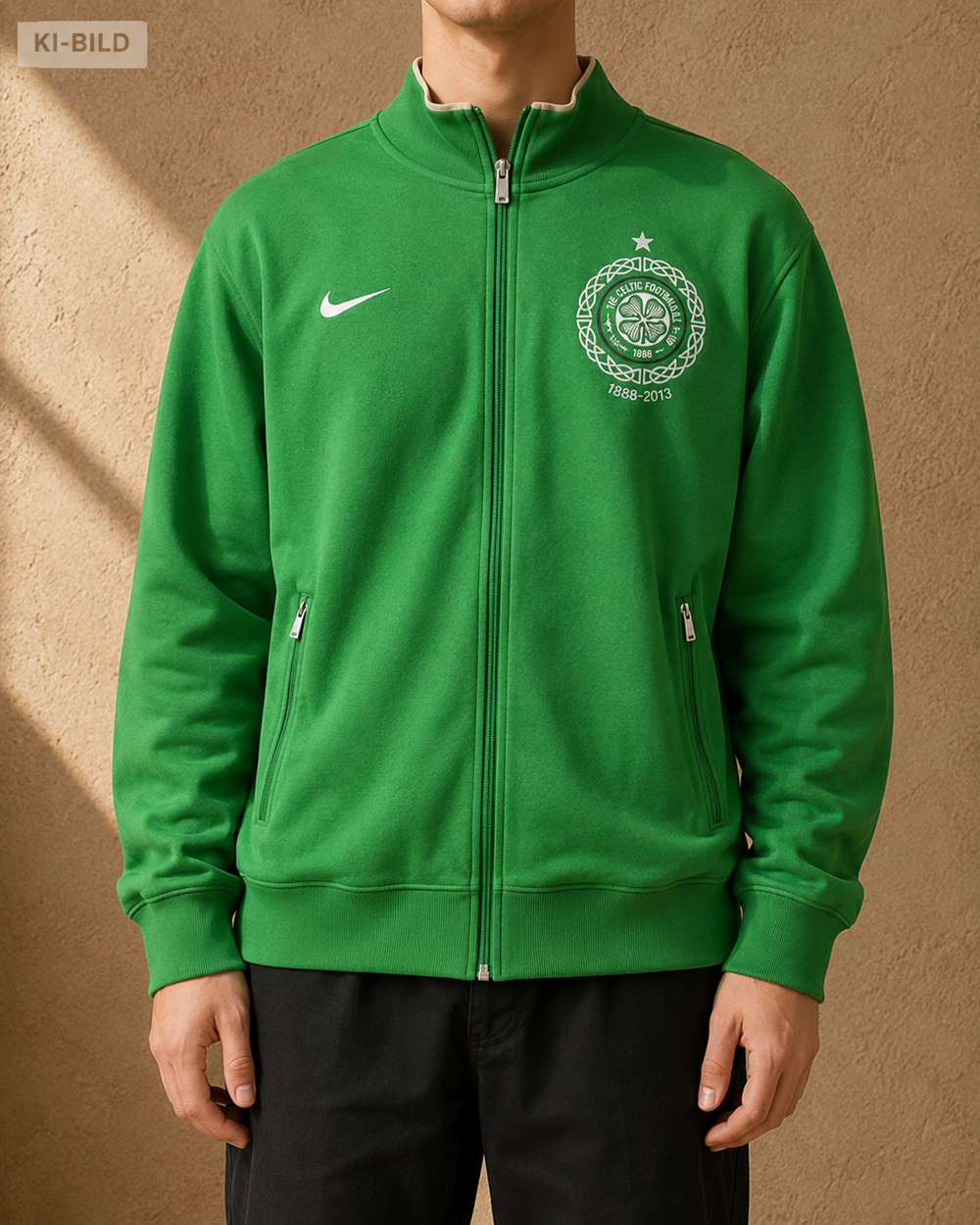 KI-generiertes Tragebeispiel der grünen Nike Celtic FC 125 Years Vintage Trackjacket