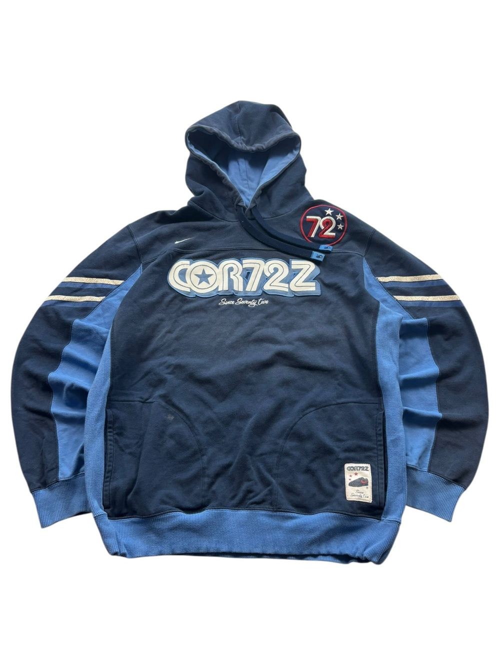  Nike Cortez Vintage Hoodie Navy/Blau Größe M mit Frontprint und 72-Patch