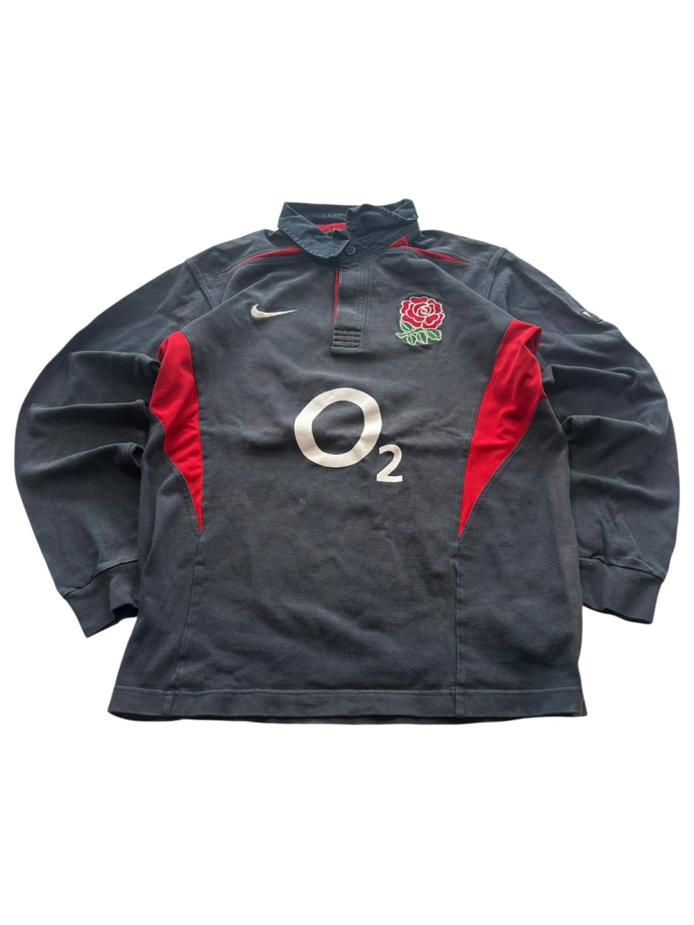 Nike England Rose Vintage Rugby Shirt – Schwarz/Rot (L) - PKeyVintage