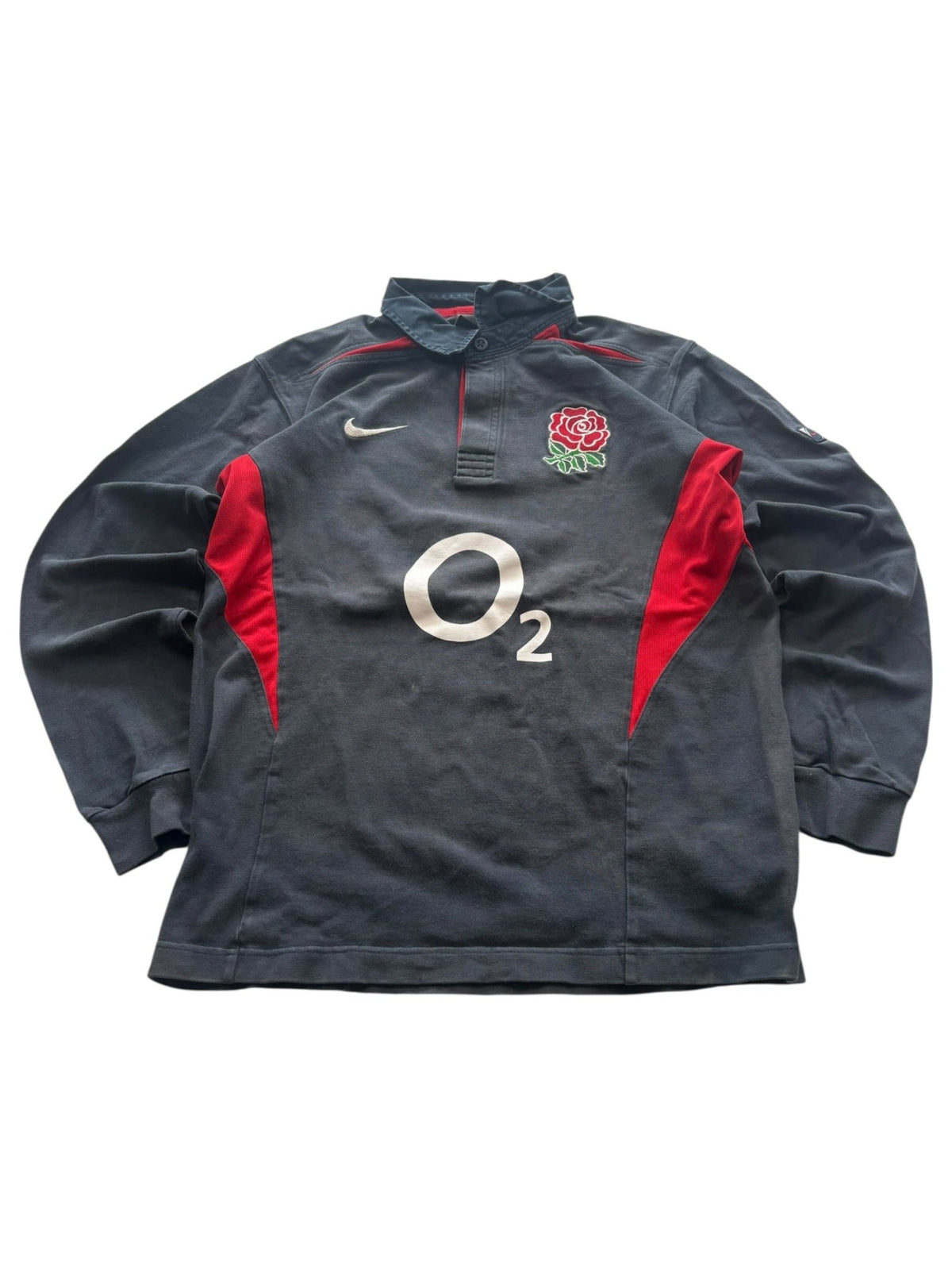 Nike England Rose Vintage Rugby Shirt – Schwarz/Rot (L) - PKeyVintage