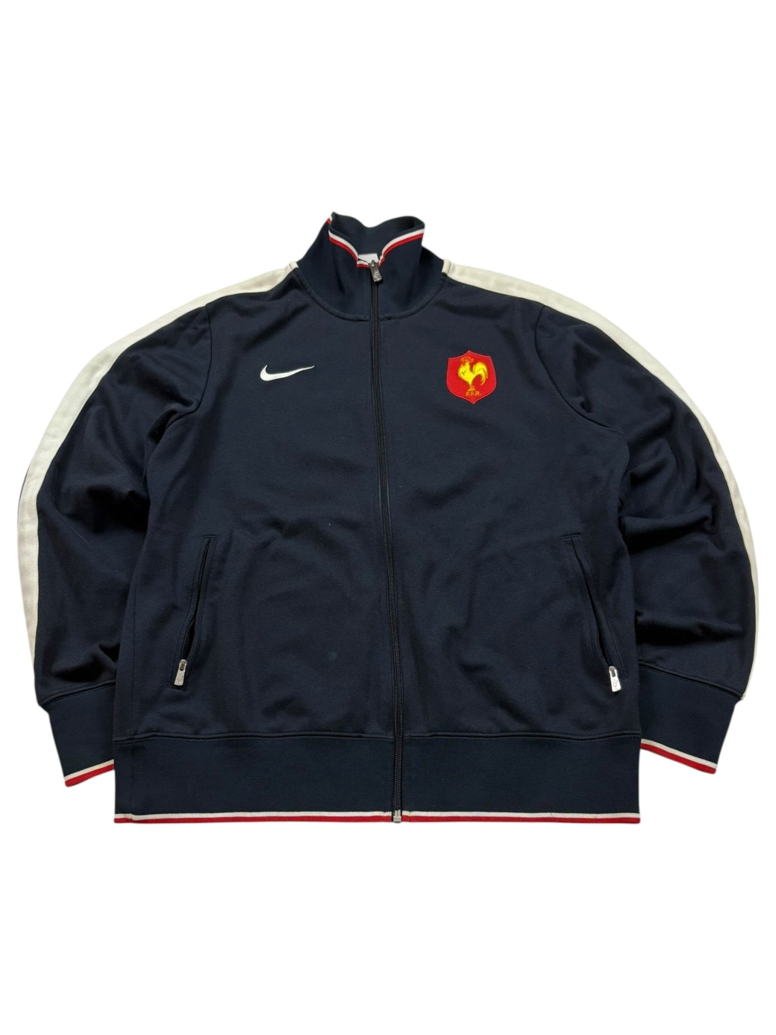 Nike Frankreich FFF Vintage Trackjacket Schwarz/Creme Größe L mit Hahn-Wappen und Swoosh